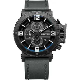 【RHYTHM 麗聲】運動系列大錶徑三眼計時手錶-黑x灰/46mm 女王節(I1401I03)