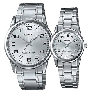 【casio】典雅數字造型男女對錶-白(mtp-v001d-7b+ ltp-v001d-7b)