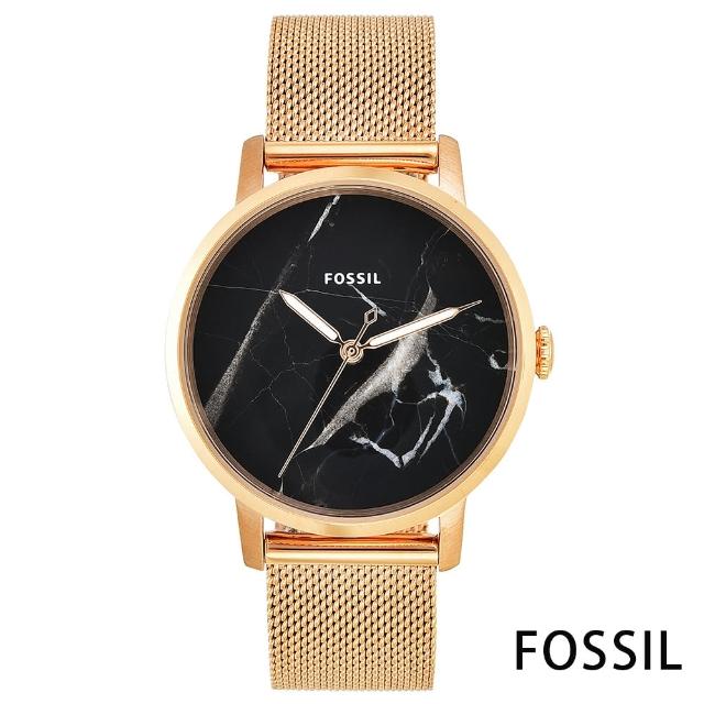 FOSSIL 北歐奢華風大理石紋米蘭帶女錶-黑色x34mm ES4405