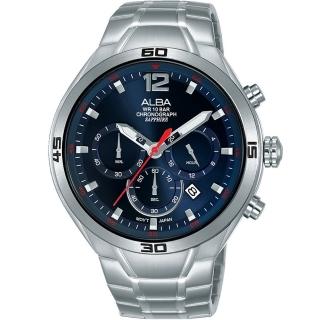 【ALBA】運動風計時三眼男錶-44mm藍面(AT3G37X1/VD53-X353B)