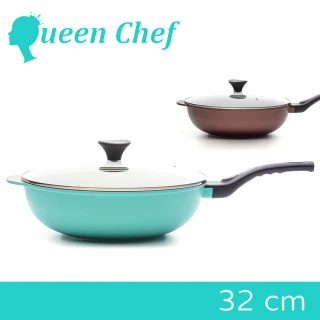 【Queen Chef】韓國礦岩鈦合金鑄造不沾鍋炒鍋32cm(含鍋蓋)