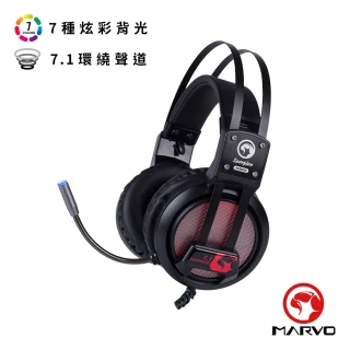 【MARVO 魔蠍】HG9028 幻彩7.1聲道電競耳罩式耳機 紅(耳機、電競)