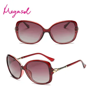 【MEGASOL】UV400防眩偏光太陽眼鏡時尚女仕大框矩方框墨鏡(簍空魔杖鏡架8895-多色選)