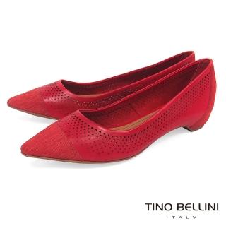 【TINO BELLINI 貝里尼】巴西進口沖孔拼接尖頭平底鞋B83234(紅)