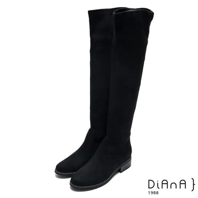 【DIANA】獨特魅力絨布低跟過膝長靴-性感尤物(黑)
