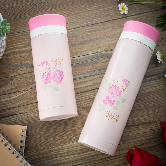 【HELLO KITTY】不鏽鋼真空保溫隨手杯組-200ml+300ml(粉紅玫瑰 口袋杯組)