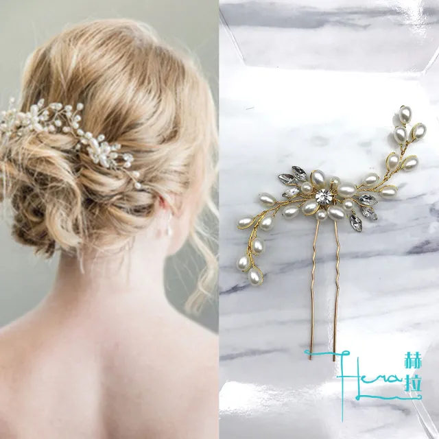 Hera 赫拉 華麗水晶珍珠花婚紗髮簪頭飾 新娘婚禮婚紗髮簪 Momo購物網