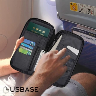 【USBASE】旅行隨身便攜防盜多功能證件收納包/護照包/零錢包/手拿包(黑色)