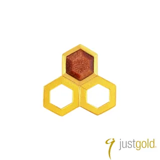 【Just Gold 鎮金店】搖滾蜂格純金系列 黃金單耳耳環(三組-紅金砂石)