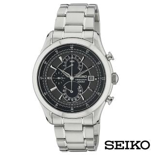 【SEIKO 精工】迷霧森林三眼不鏽鋼石英男錶-黑x43mm(SPC167P1)