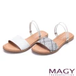 【MAGY】壓紋羊皮兩穿寬版平底涼拖鞋(白色)