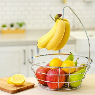 【CAXXA】水果籃附香蕉掛勾 蔬果籃 香蕉掛架 廚房置物籃(水果籃/蔬果籃/香蕉掛架)