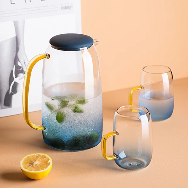 第10名 【KOTI 日安生活】藍色漸層耐熱玻璃冷水壺1400ml(茶壺水瓶矽膠壺蓋)