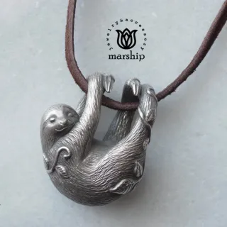 【Marship】日本銀飾品牌 樹懶皮革項鍊 925純銀 古董銀款(皮革項鍊)