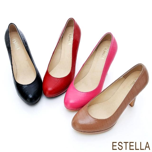 【ESTELLA】MIT牛皮鱷魚紋厚底高跟鞋(共四色)