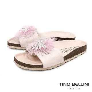 【TINO BELLINI 貝里尼】西班牙進口全真皮花飾舒足涼拖鞋B83215(粉膚)