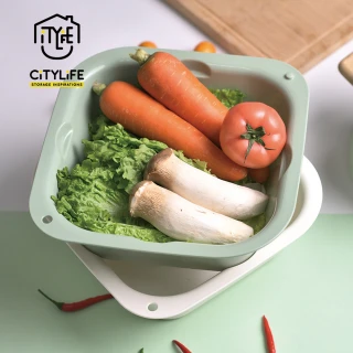 【新加坡CITYLIFE】奈米抗菌PP方形雙層式蔬果瀝水籃(抑菌 洗菜盆 洗菜籃 水果籃)