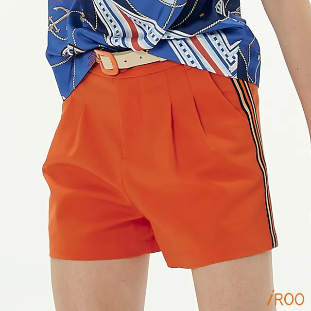 【iROO】亮色中腰蕾絲短寬褲
