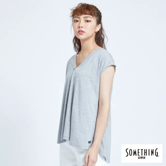 【SOMETHING】女裝 清新V領休閒T恤(麻灰色)