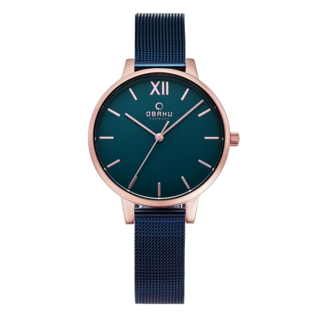 【OBAKU】現代兼具經典羅馬數字女性腕錶-藍(V209LXVLML)