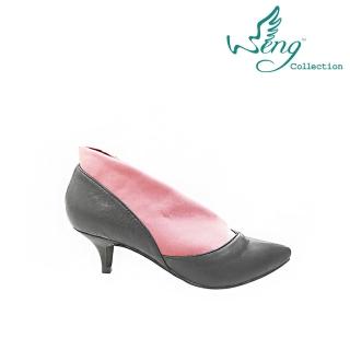 【wengcollection】Sports Luxe小羊皮彈性纖維拼接中跟踝靴 灰/粉(舒適羊皮 亞版楦頭 低跟鞋)