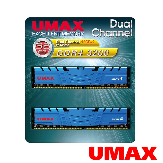【UMAX】DDR4 3200 32GB 桌上型記憶體(16G*2/1024x8/含散熱片)