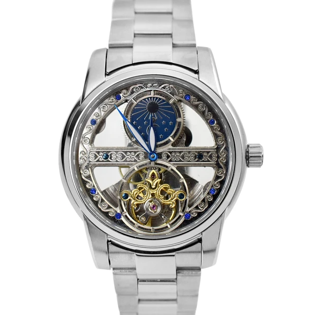 【Valentino Coupeau】雙面鏤空銀色機械錶