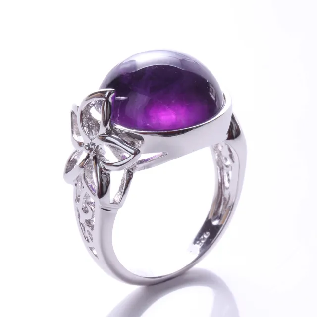 【寶石方塊】紫色迷情天然紫水晶戒 -925純銀飾