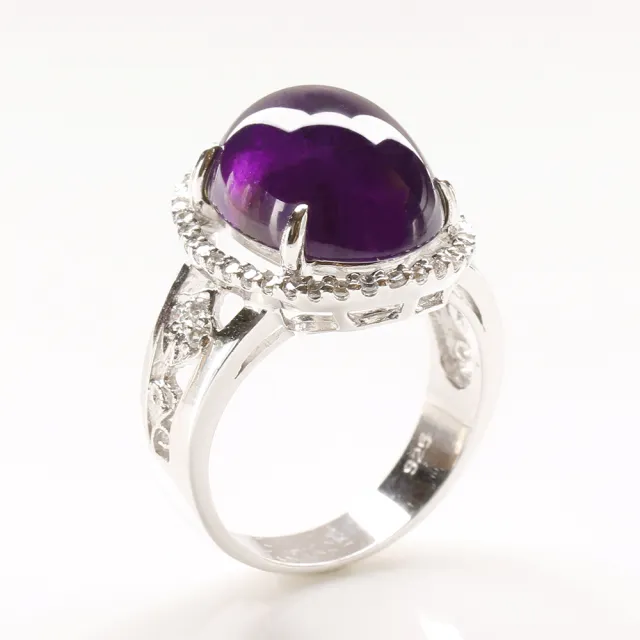 【寶石方塊】風輕雲淡天然紫水晶戒-925銀飾