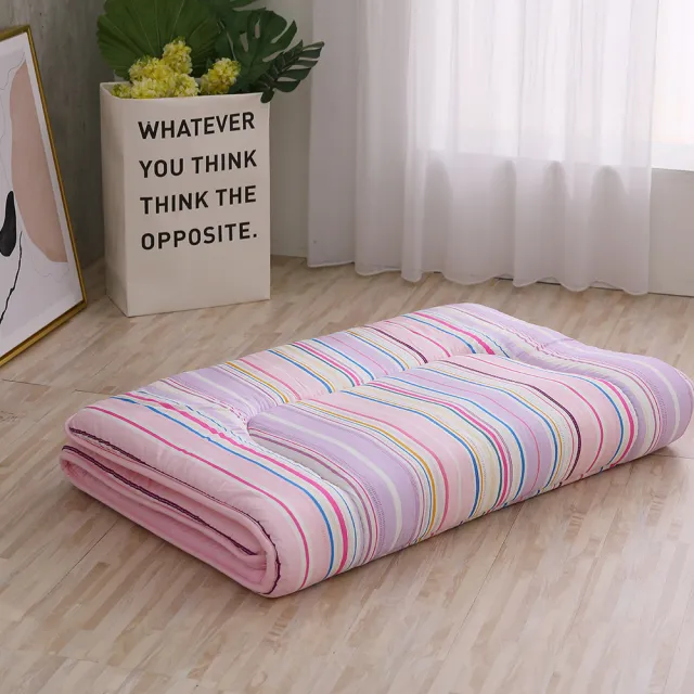 【LAMINA】時光線條100%純棉日式床墊5cm-粉紫(單人)