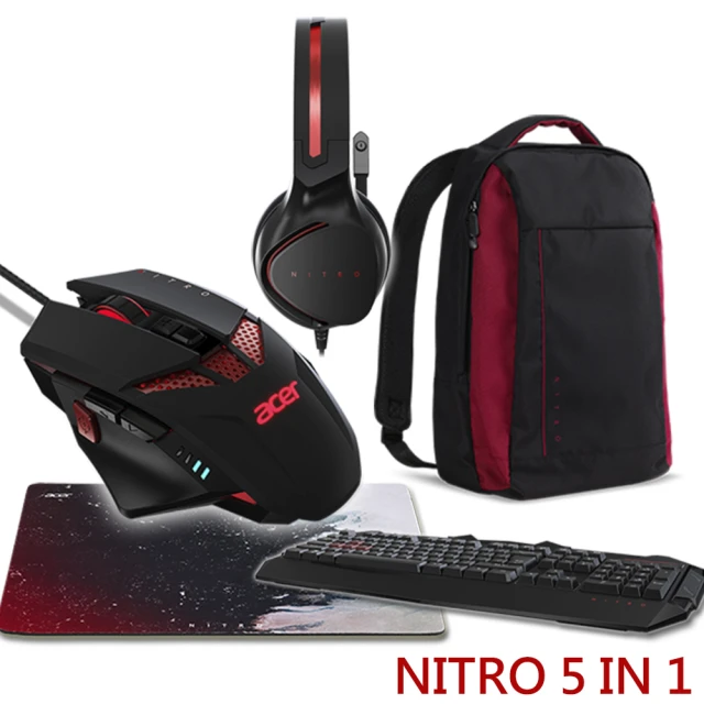 【Acer 宏碁】Nitro系列 5 in 1電競周邊組合包(背包+鍵盤+滑鼠+滑鼠墊+耳麥)