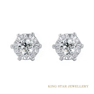 【King Star】典雅六爪15分鑽石18K金耳環(車花放大款)