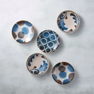 【有種創意食器】日本美濃燒 - 筆青釉繪小餐盤-禮盒組(5件式)