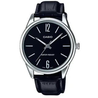 【CASIO 卡西歐】經典商務型男指針真皮腕錶-數字黑面(MTP-V005L-1B)