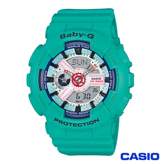 【CASIO 卡西歐】Baby-G 個性甜心立體多層次雙顯腕錶-綠x42mm(BA-110SN-3A)