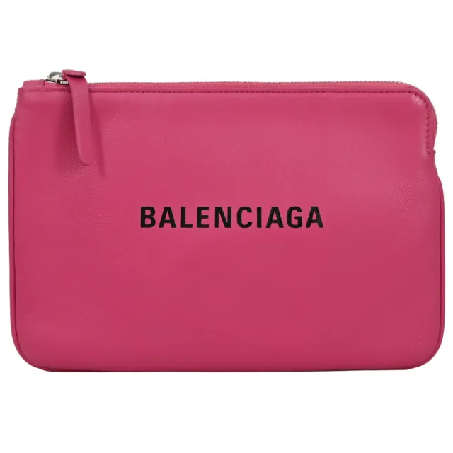 Balenciaga 巴黎世家 Everyday 英文logo拉鍊大手拿包 桃 Momo購物網