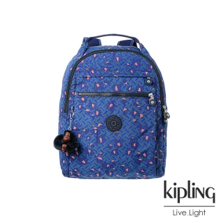 【KIPLING】絢麗花卉孔雀藍手提後背包-MICAH