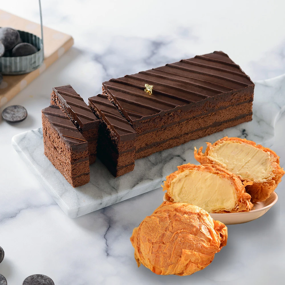 【艾波索】巧克力黑金磚18cm系列-任1入+千層冰心泡芙3入(網路秒殺人氣蛋糕)