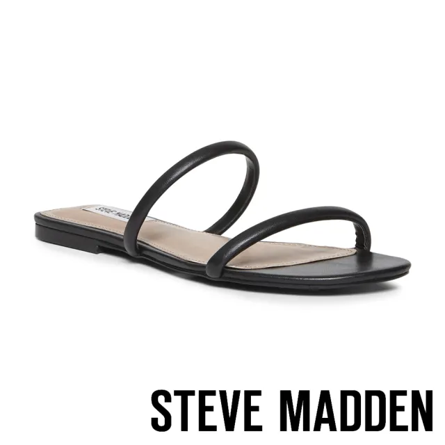 【STEVE MADDEN】BRAYDEN 極簡風格雙細帶平底拖鞋(黑色)
