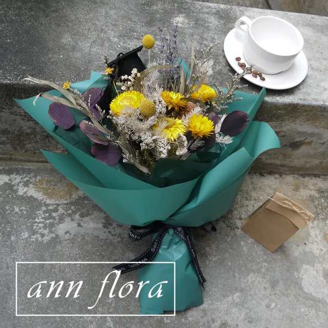 Ann Flora 黃紫色系乾燥畢業花束 主要為各式乾燥花 Momo購物網