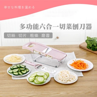 【OKAWA】多功能六合一切菜刨刀器 附儲料盒(鏽鋼 切絲器 削皮 刨絲器 切片 花片 蔬果料理器)