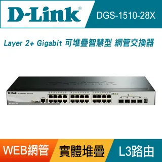 【D-Link】終身保固 L2+ 24埠Giga + 4埠 10G 具備Console埠 可堆疊智慧型網管交換器(DGS-1510-28X)