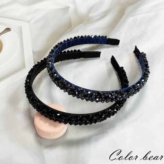 【卡樂熊】優雅氣質水晶串珠造型細版髮箍(兩色)