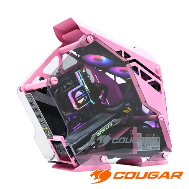 Cougar 美洲獅 Conquer Mini Pink 開放式電腦機殼鋼化玻璃鋁合金架構機箱機殼 Mini Itx Micro Atx Momo購物網