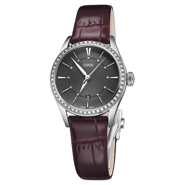 【ORIS 豪利時】Artelier 藝術家真鑽機械女錶-灰x酒紅/28mm(0156177224953-0751463FC)