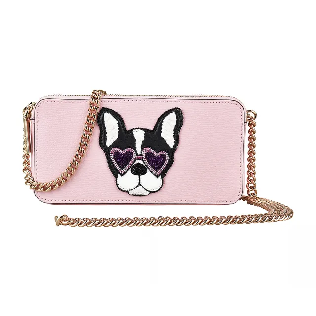 Kate Spade Kate Spade Sylvia 燙金logo鬥牛犬設計牛皮鏈帶雙拉鍊斜背包 玫瑰粉 Momo購物網