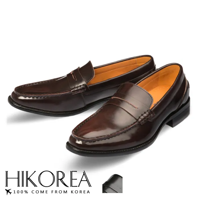 【HIKOREA】韓國空運。紳士款皮革便士樂福一字帶造型尖頭皮鞋