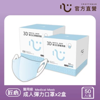 【匠心】成人3D立體口罩-藍色(50入*2盒)