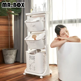 【Mr.Box】雙向取物三層洗衣分類收納籃(附輪)