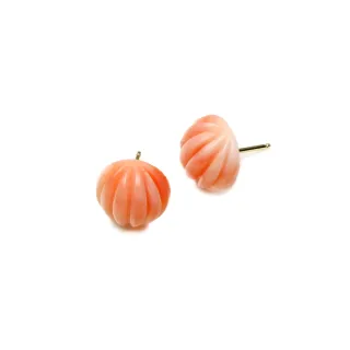 【大東山珠寶】3月星座 禮物貝殼 天然粉色珊瑚耳環 14K金(深海粉珊瑚)